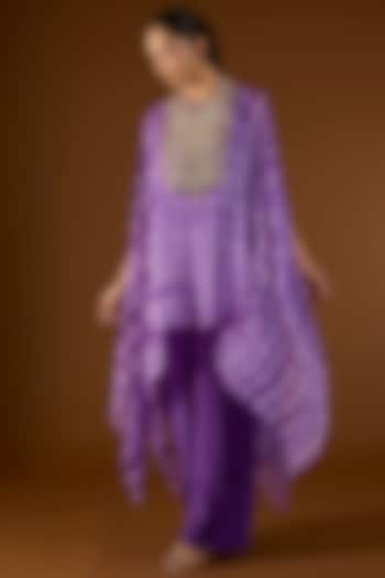 Purple Georgette Hand Embroidered Tie-Dyed Kaftan Set by Yoshita Couture at Pernia's Pop Up Shop