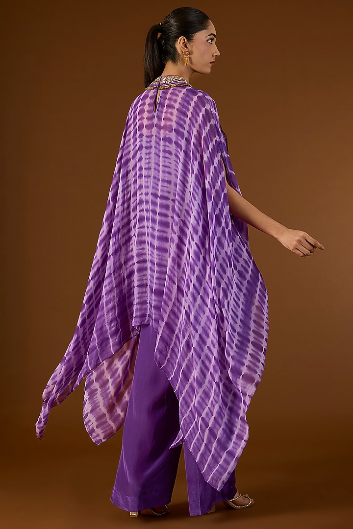 Purple Georgette Hand Embroidered Tie-Dyed Kaftan Set by Yoshita Couture at Pernia's Pop Up Shop