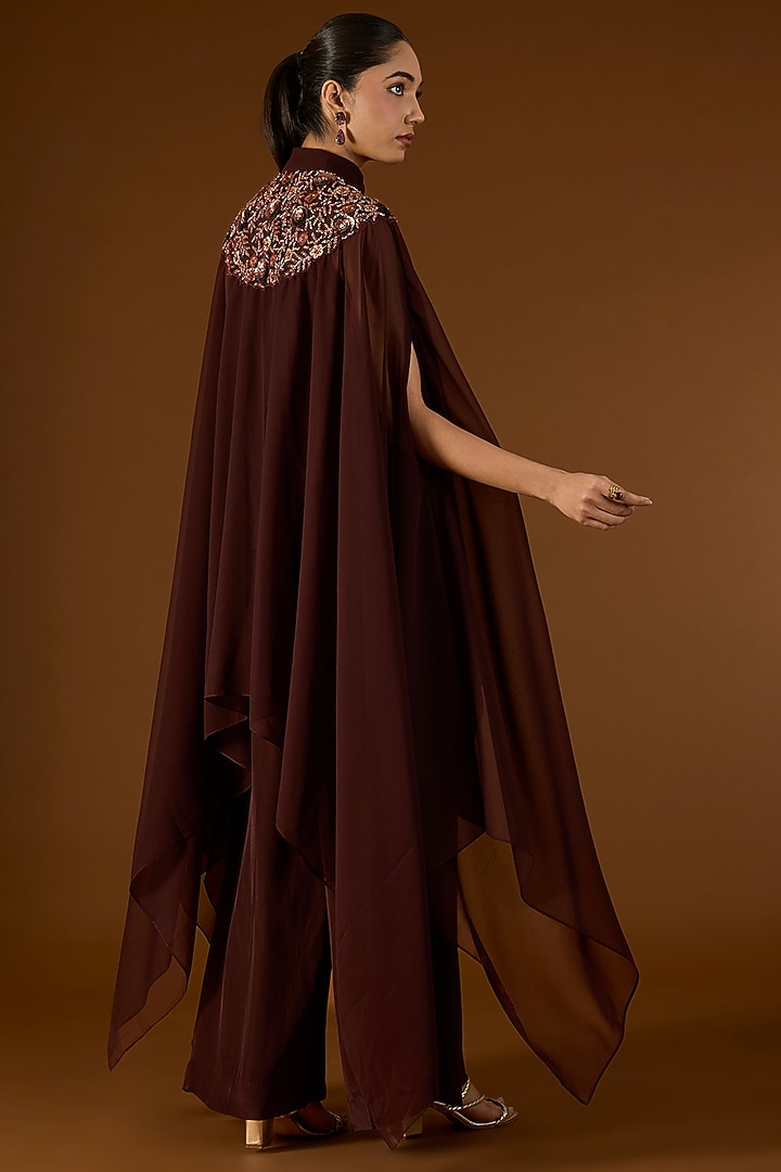 Bronze Brown Georgette Sequins Embroidered Kaftan Set by Yoshita Couture at Pernia's Pop Up Shop