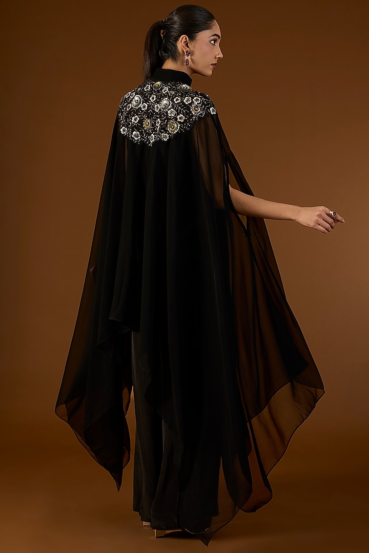 Black Georgette Sequins Embroidered Kaftan Set by Yoshita Couture at Pernia's Pop Up Shop