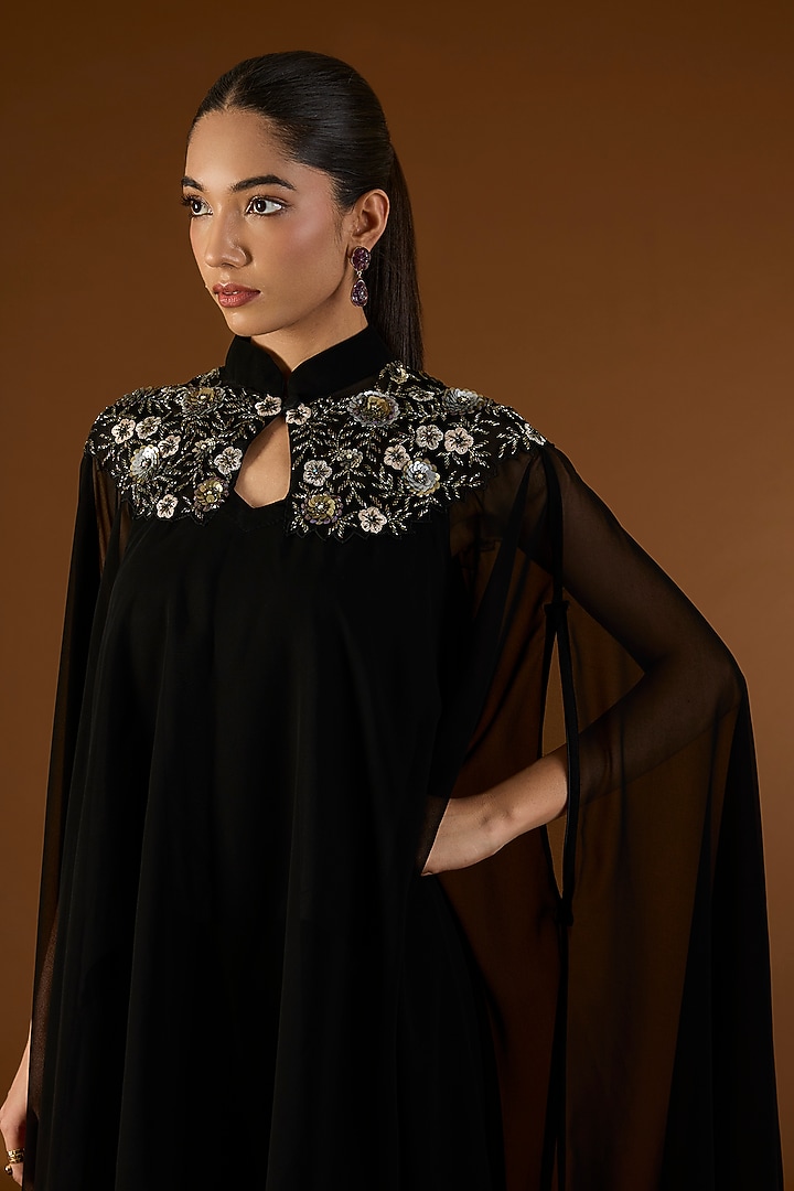 Black Georgette Sequins Embroidered Kaftan Set by Yoshita Couture at Pernia's Pop Up Shop