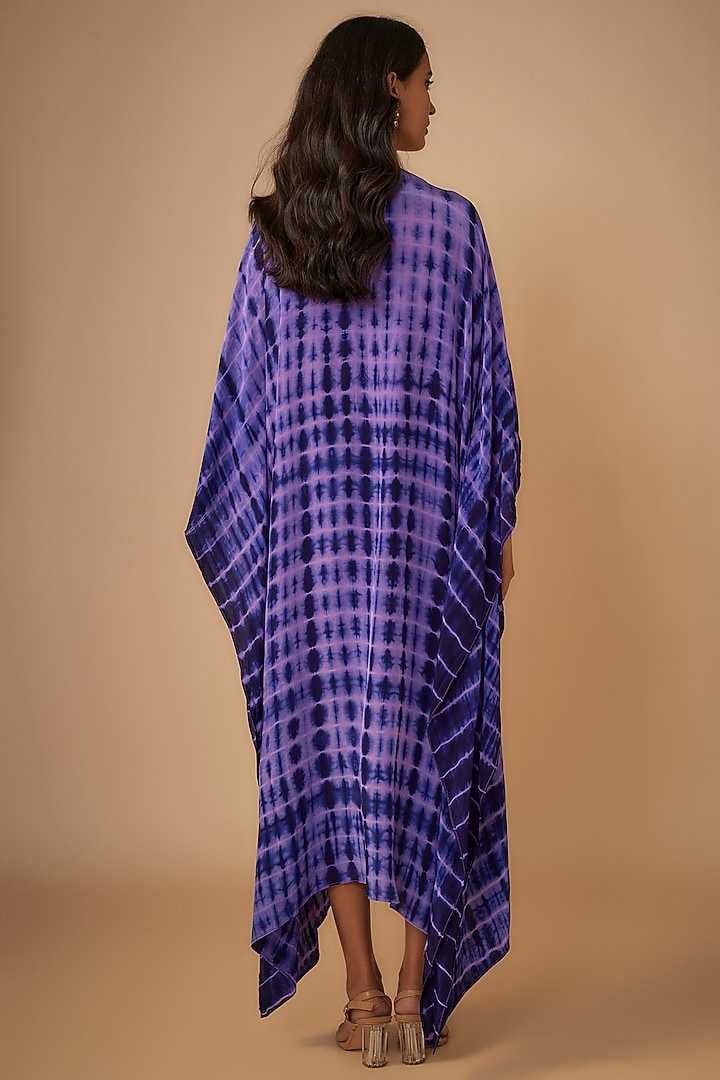 Purple Crepe Hand Embroidered & Tie-Dyed Kaftan by Yoshita Couture at Pernia's Pop Up Shop