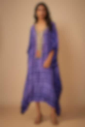 Purple Crepe Hand Embroidered & Tie-Dyed Kaftan by Yoshita Couture