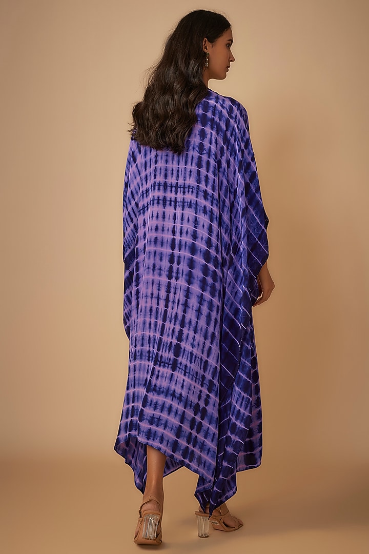 Purple Crepe Hand Embroidered & Tie-Dyed Kaftan by Yoshita Couture at Pernia's Pop Up Shop