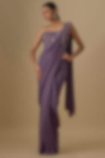 Purple Georgette Sequins Hand Embroidered Pre-Draped Wedding Saree Set by Yoshita Couture at Pernia's Pop Up Shop
