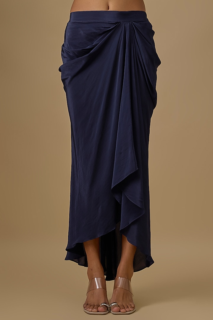 Navy Blue Georgette Leheriya Printed & Mirror Work Kaftan Set by Yoshita Couture at Pernia's Pop Up Shop