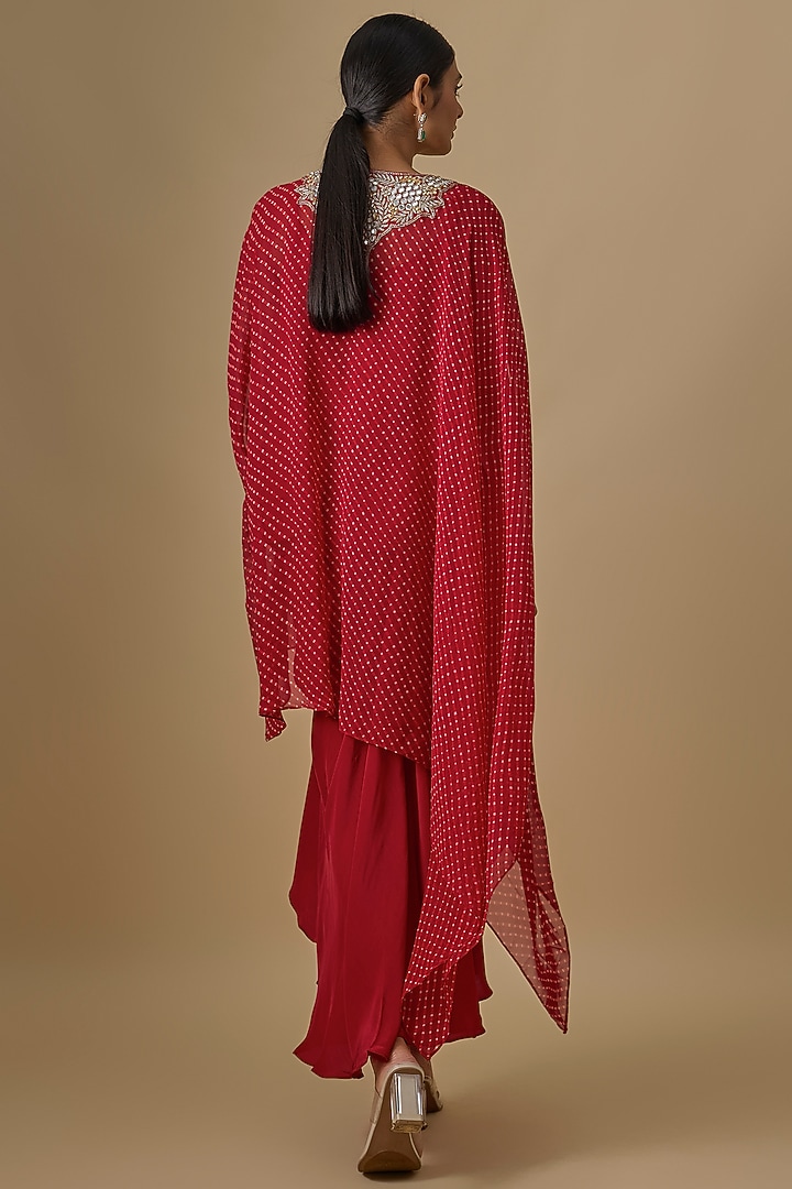 Red Georgette Leheriya Printed & Mirror Work Kaftan Set by Yoshita Couture at Pernia's Pop Up Shop