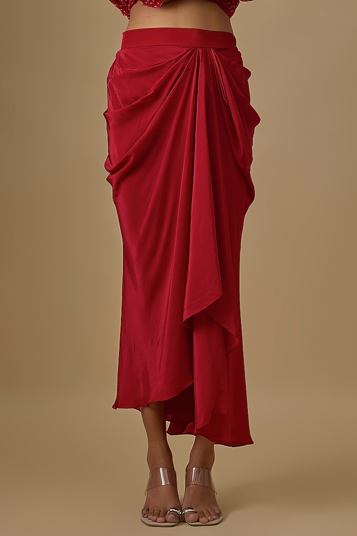 Red Georgette Leheriya Printed & Mirror Work Kaftan Set by Yoshita Couture at Pernia's Pop Up Shop