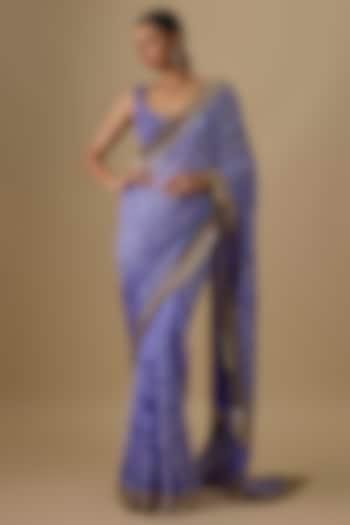 Ink Blue Georgette Sequins Hand Embroidered Tie-Dye Wedding Saree Set by Yoshita Couture at Pernia's Pop Up Shop