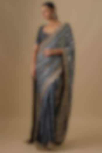 Black Georgette Sequins Hand Embroidered Tie-Dye Wedding Saree Set by Yoshita Couture at Pernia's Pop Up Shop
