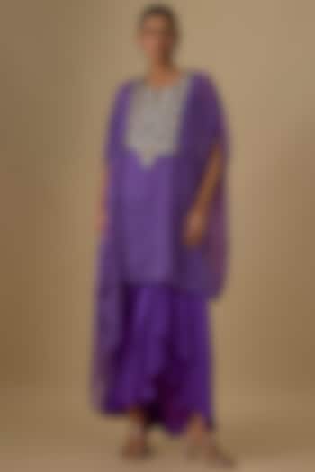Purple Georgette Leheriya Printed & Mirror Work Kaftan Set by Yoshita Couture at Pernia's Pop Up Shop