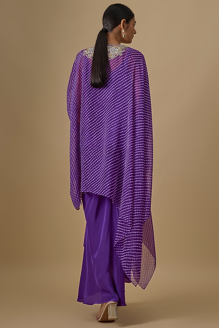 Purple Georgette Leheriya Printed & Mirror Work Kaftan Set by Yoshita Couture at Pernia's Pop Up Shop