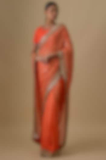 Orange Georgette Sequins Hand Embroidered Tie-Dye Wedding Saree Set by Yoshita Couture at Pernia's Pop Up Shop