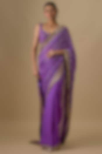 Purple Georgette Sequins Embroidered Wedding Saree Set by Yoshita Couture at Pernia's Pop Up Shop
