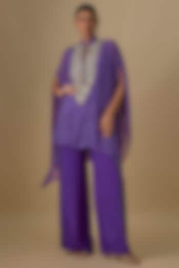 Purple Georgette Leheriya Printed & Mirror Work Kaftan Set by Yoshita Couture at Pernia's Pop Up Shop