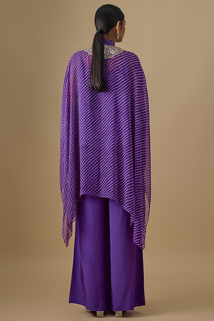 Purple Georgette Leheriya Printed & Mirror Work Kaftan Set by Yoshita Couture at Pernia's Pop Up Shop