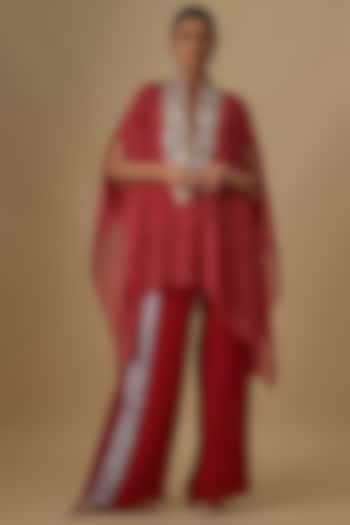 Red Georgette Leheriya Printed & Mirror Work Kaftan Set by Yoshita Couture at Pernia's Pop Up Shop