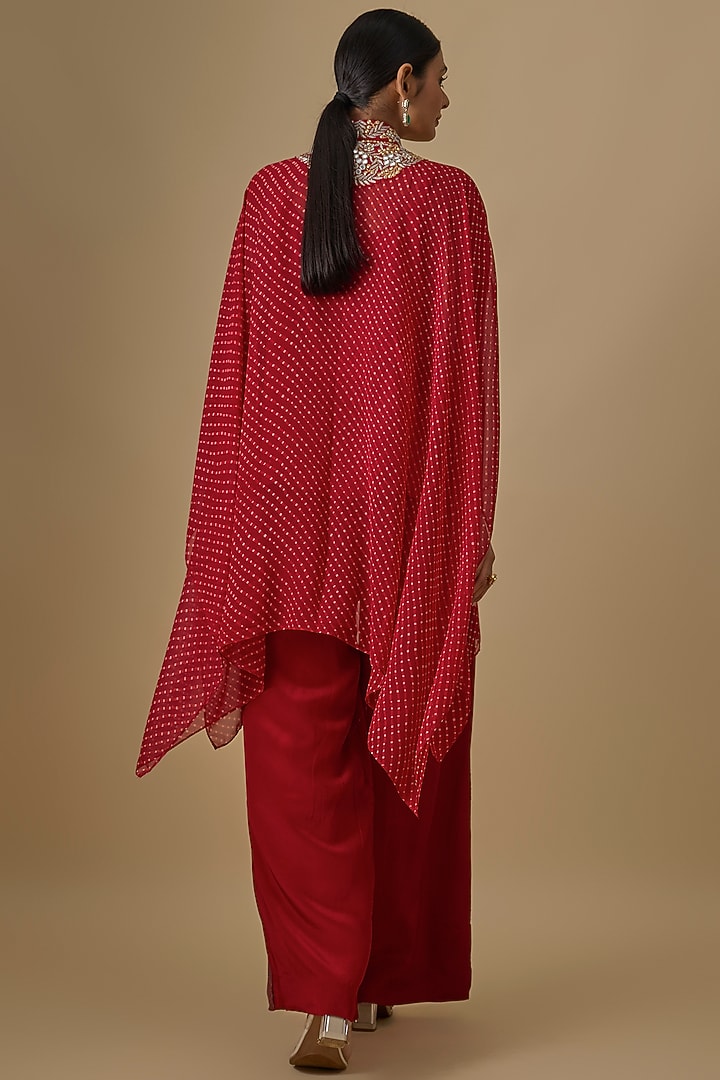 Red Georgette Leheriya Printed & Mirror Work Kaftan Set by Yoshita Couture at Pernia's Pop Up Shop