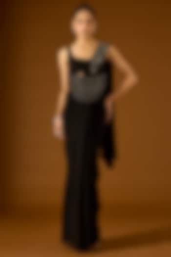 Black Georgette Pre-Draped Wedding Saree Set by Yoshita Couture at Pernia's Pop Up Shop