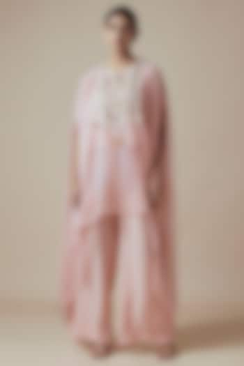 Blush Pink Georgette Kashmiri Hand Embroidered Kaftan Set by Yoshita Couture at Pernia's Pop Up Shop