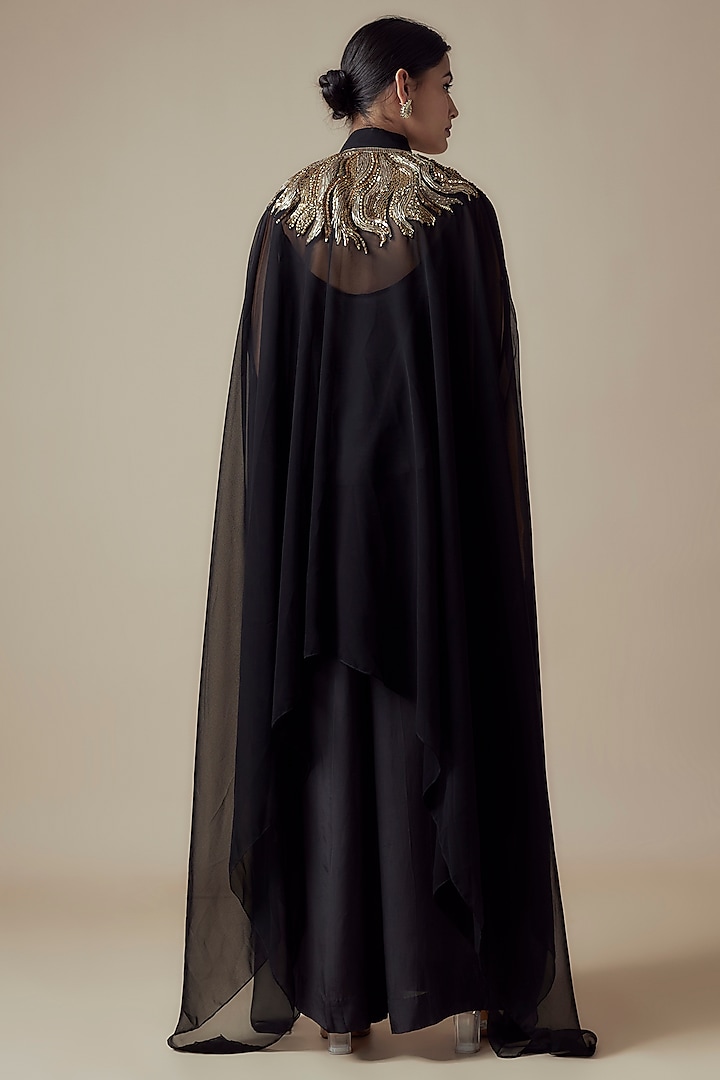 Black Georgette Hand embroidered Kaftan Set by Yoshita Couture at Pernia's Pop Up Shop