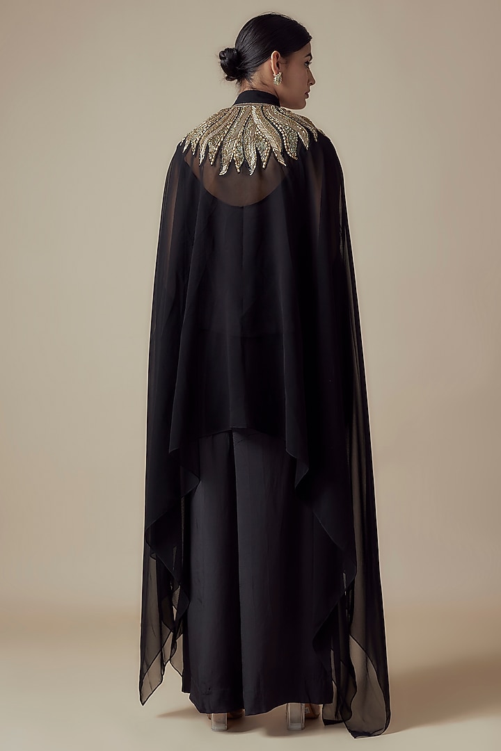 Black Georgette Hand embroidered Kaftan Set by Yoshita Couture at Pernia's Pop Up Shop