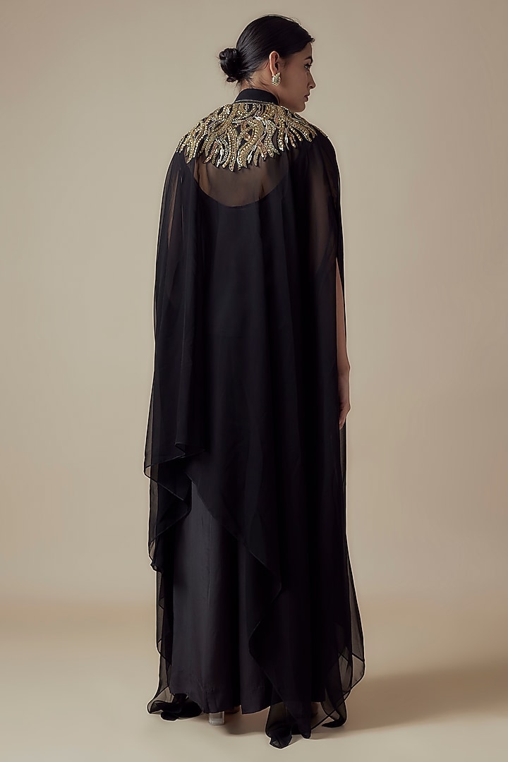 Black Georgette Hand embroidered Kaftan Set by Yoshita Couture at Pernia's Pop Up Shop