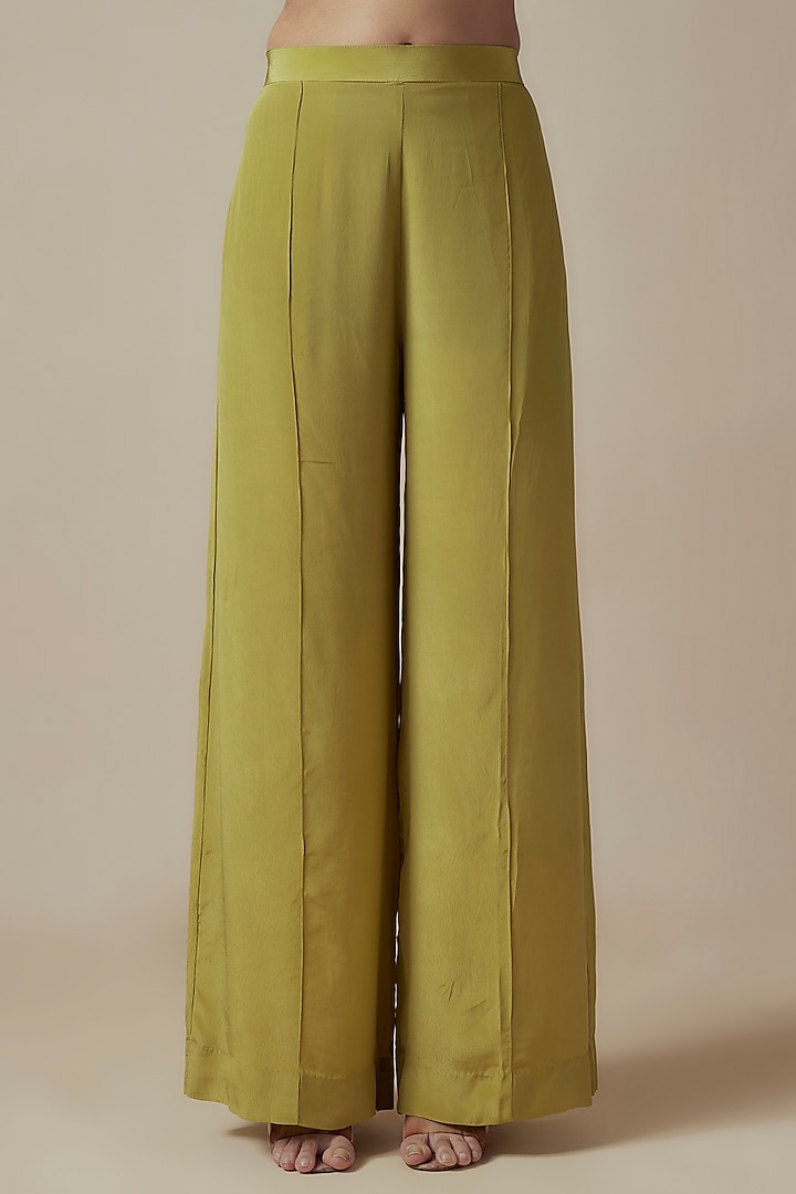 Olive Green-Gold Tie-Dye Crepe Hand embroidered Kaftan Set by Yoshita Couture at Pernia's Pop Up Shop