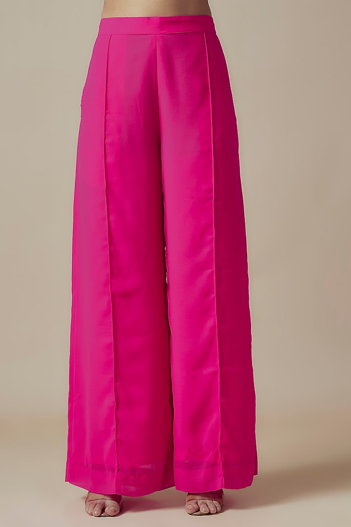Fuchsia Pink Tie-Dye Georgette Hand embroidered Kaftan Set by Yoshita Couture at Pernia's Pop Up Shop