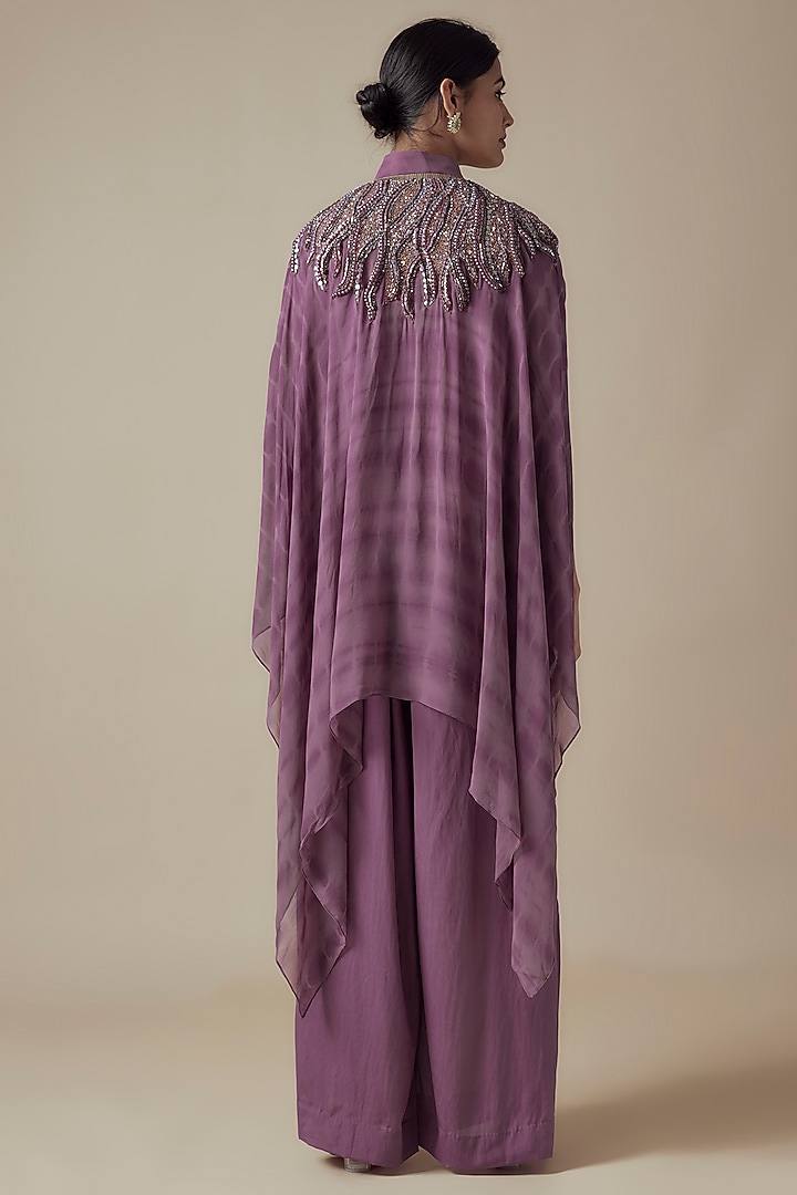 Lavender Tie-Dye Georgette Sequins Embroidered Kaftan Set by Yoshita Couture at Pernia's Pop Up Shop