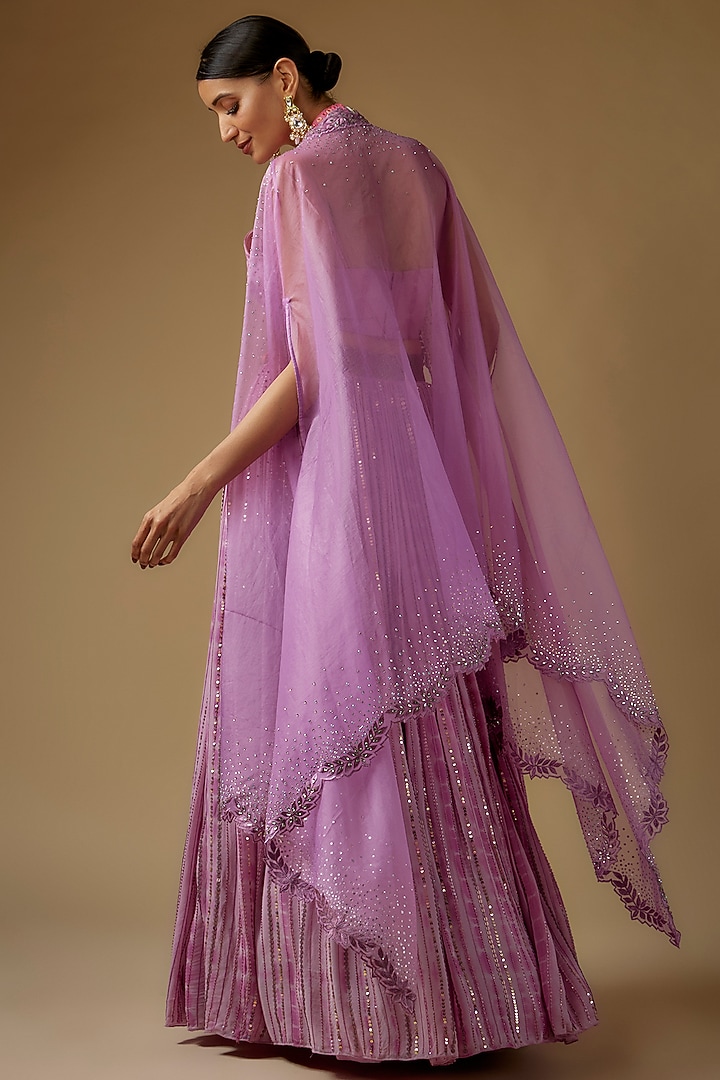 Lilac Georgette Sequins Embroidered Tie-Dye Wedding Lehenga Set by Yoshita Couture at Pernia's Pop Up Shop