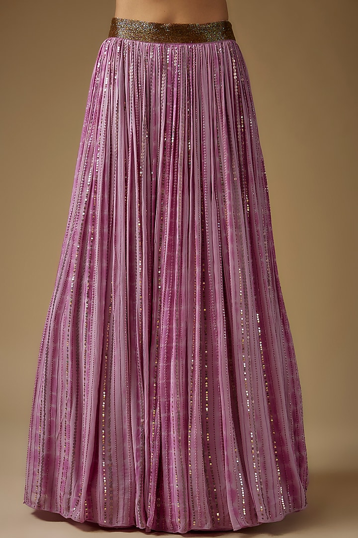 Lilac Georgette Sequins Embroidered Tie-Dye Wedding Lehenga Set by Yoshita Couture at Pernia's Pop Up Shop