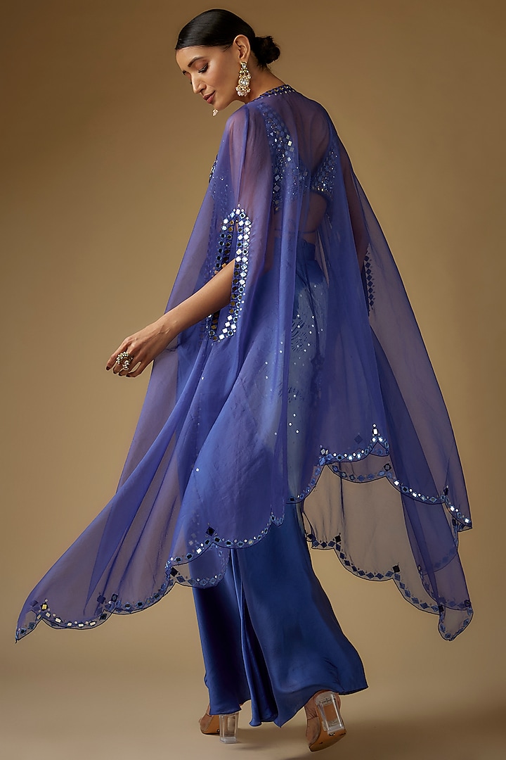 Indigo Blue Satin Tie-Dye Dhoti Skirt Set by Yoshita Couture at Pernia's Pop Up Shop