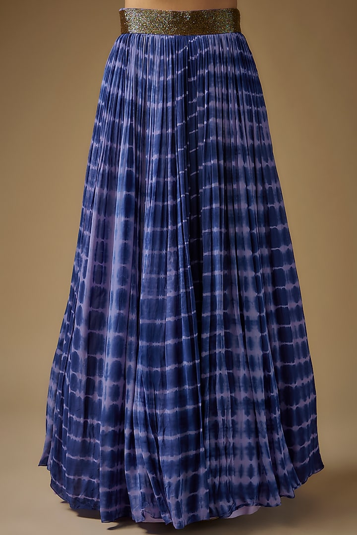 Ink Blue Georgette Cutdana Embroidered Tie-Dye Jacket Wedding Lehenga Set by Yoshita Couture at Pernia's Pop Up Shop