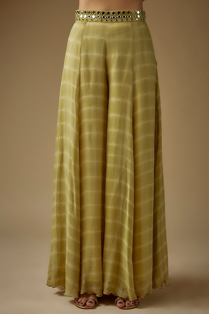 Olive Green Organza Mirror Embroidered Cape Set by Yoshita Couture at Pernia's Pop Up Shop