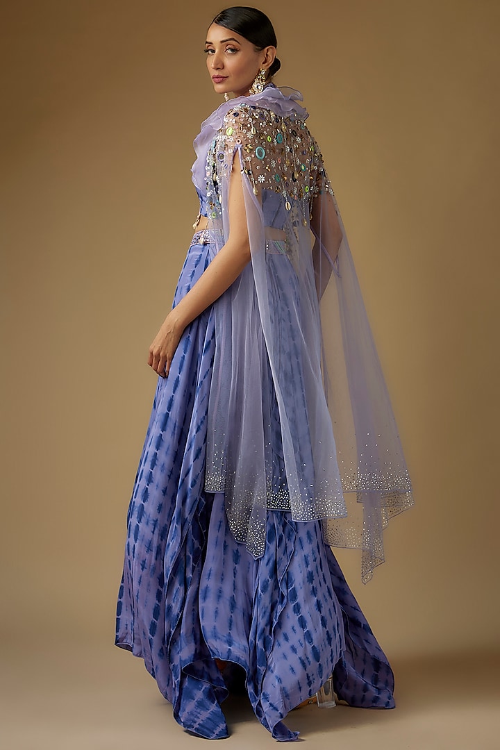 Indigo Blue Crepe Linear Tie-Dye Handkerchief Wedding Lehenga Set by Yoshita Couture at Pernia's Pop Up Shop