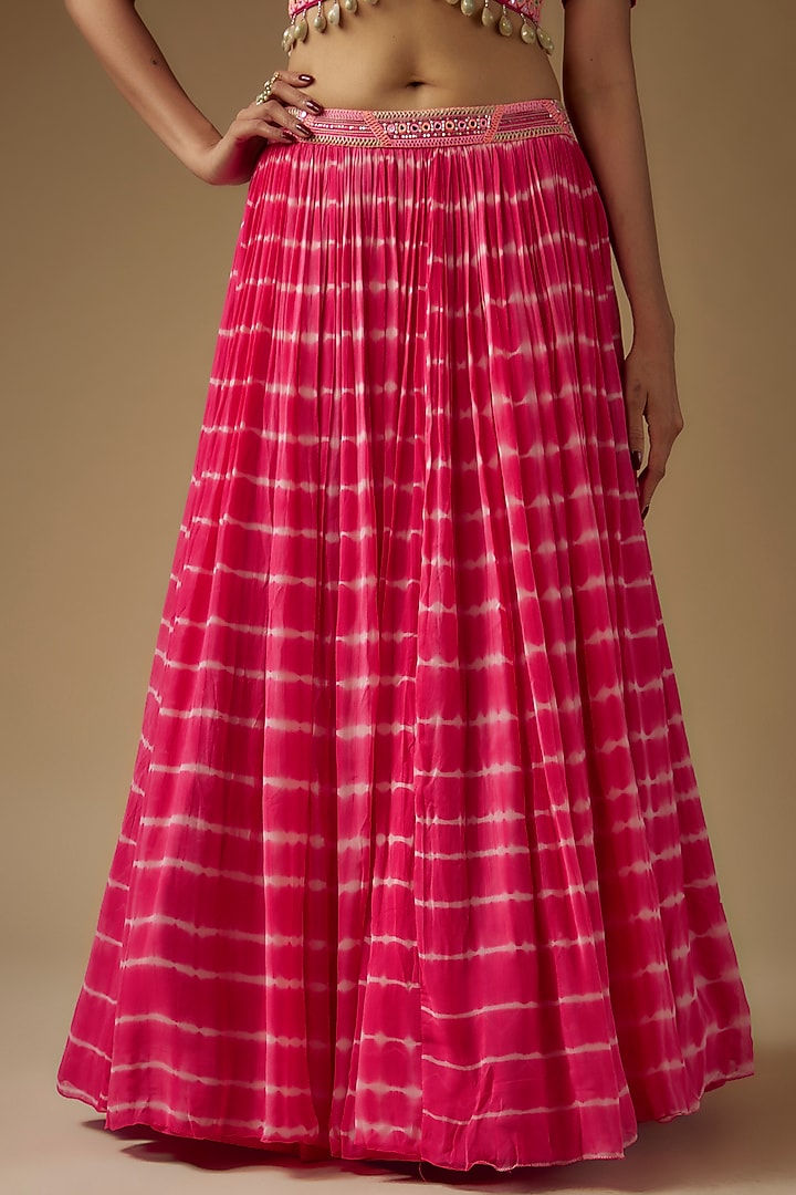 Hot Pink Georgette Tie-Dye Pleated Wedding Lehenga Set by Yoshita Couture at Pernia's Pop Up Shop