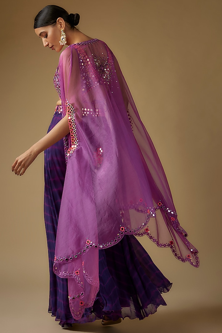 Purple Organza Mirror Embroidered Cape Set by Yoshita Couture at Pernia's Pop Up Shop