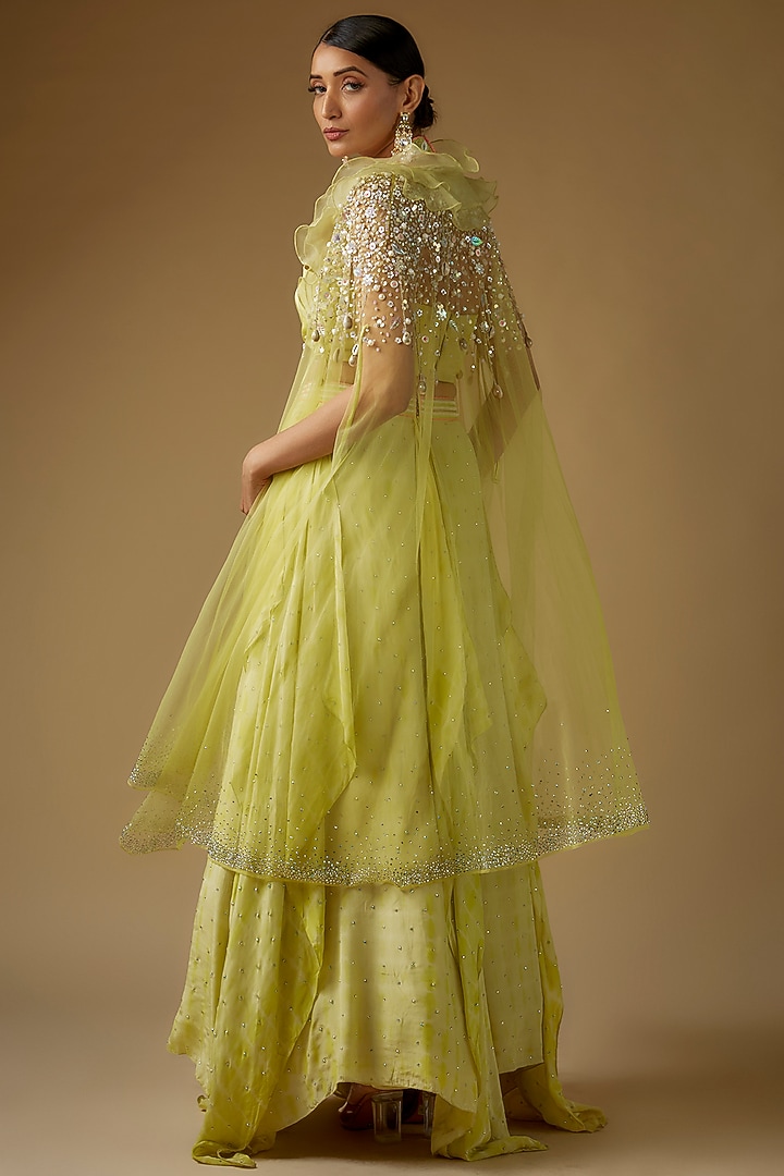 Mint Green Crepe Linear Tie-Dye Handkerchief Wedding Lehenga Set by Yoshita Couture at Pernia's Pop Up Shop