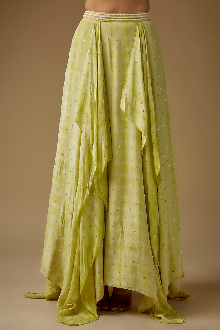 Mint Green Crepe Linear Tie-Dye Handkerchief Wedding Lehenga Set by Yoshita Couture at Pernia's Pop Up Shop