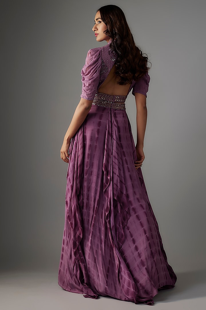 Lavender Crepe Motifs & Sequins Hand Embroidered Tie-Dye Wedding Lehenga Set by Yoshita Couture at Pernia's Pop Up Shop