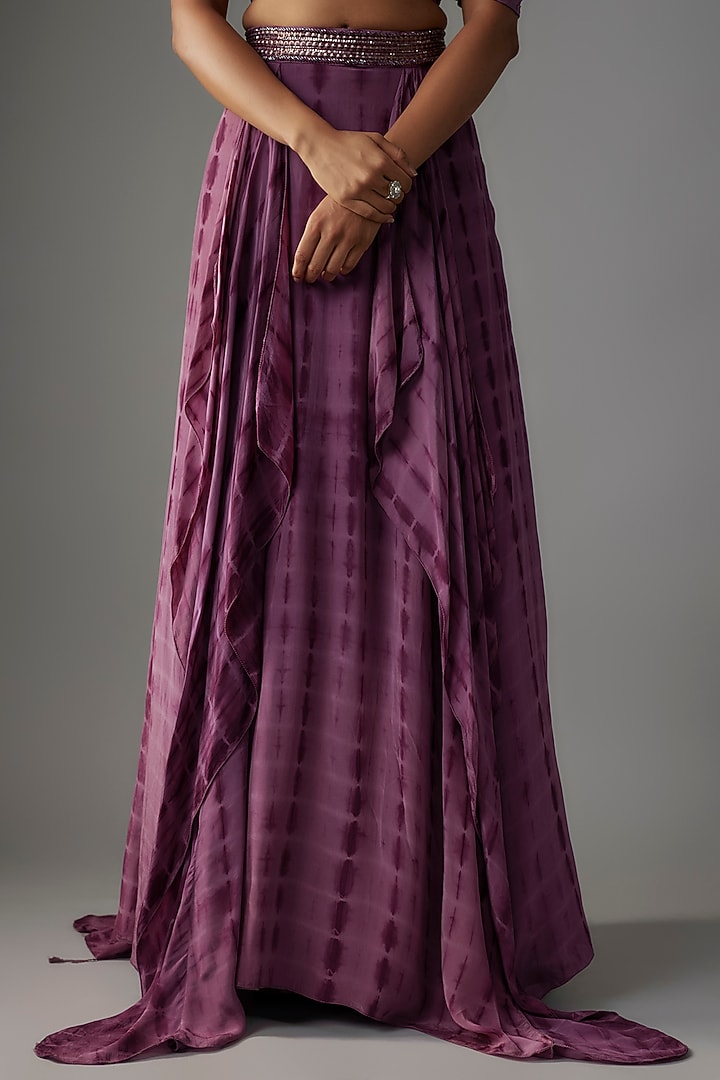 Lavender Crepe Motifs & Sequins Hand Embroidered Tie-Dye Wedding Lehenga Set by Yoshita Couture at Pernia's Pop Up Shop