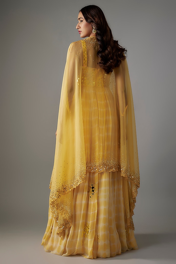 Mustard Yellow Georgette Shantoon Cutwork Tie-Dye Wedding Anarkali Set by Yoshita Couture at Pernia's Pop Up Shop