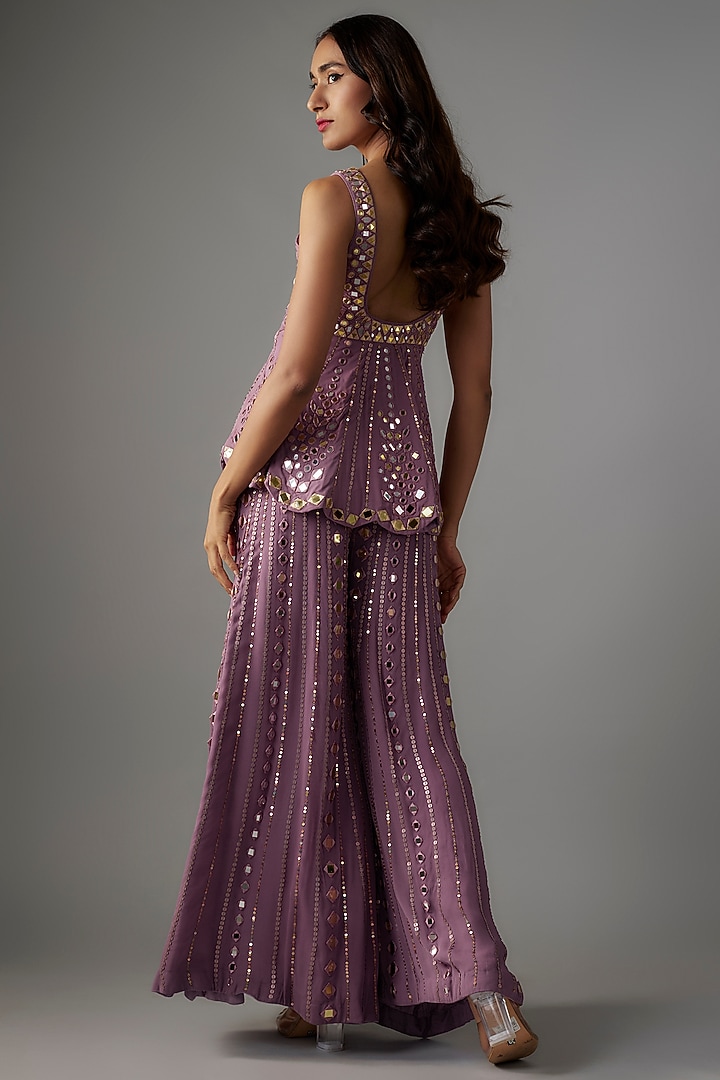 Lavender Georgette & Shantoon Hand Embroidered Flared Wedding Sharara Set by Yoshita Couture at Pernia's Pop Up Shop