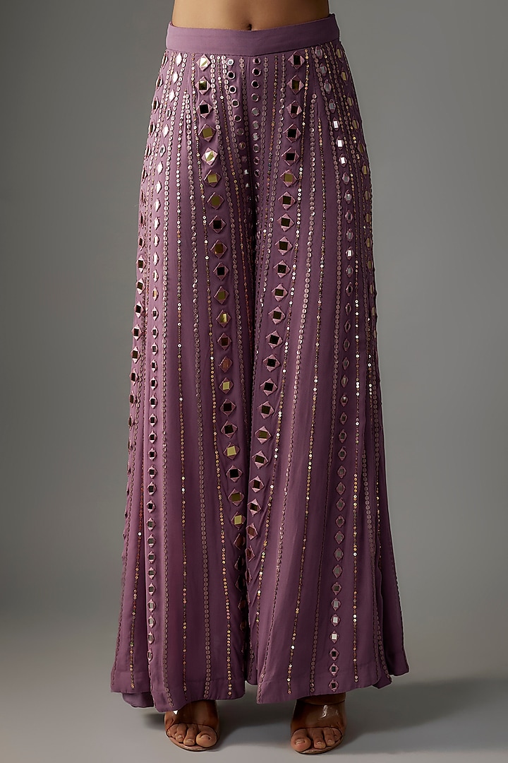 Lavender Georgette & Shantoon Hand Embroidered Flared Wedding Sharara Set by Yoshita Couture at Pernia's Pop Up Shop