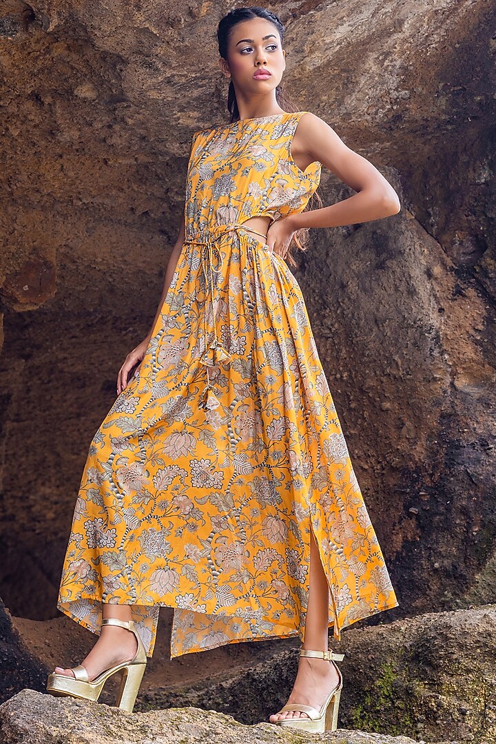 Yellow Printed Midi Summer Dress. by Yogita Kadam at Pernia's Pop Up Shop