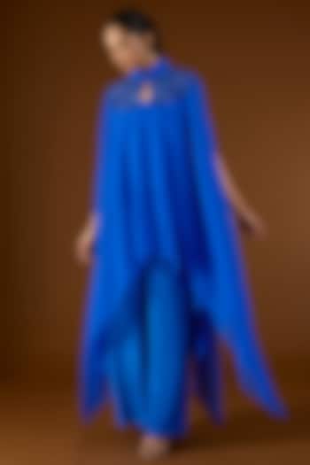 Electric Blue Georgette Sequins Embroidered Kaftan Set by Yoshita Couture at Pernia's Pop Up Shop