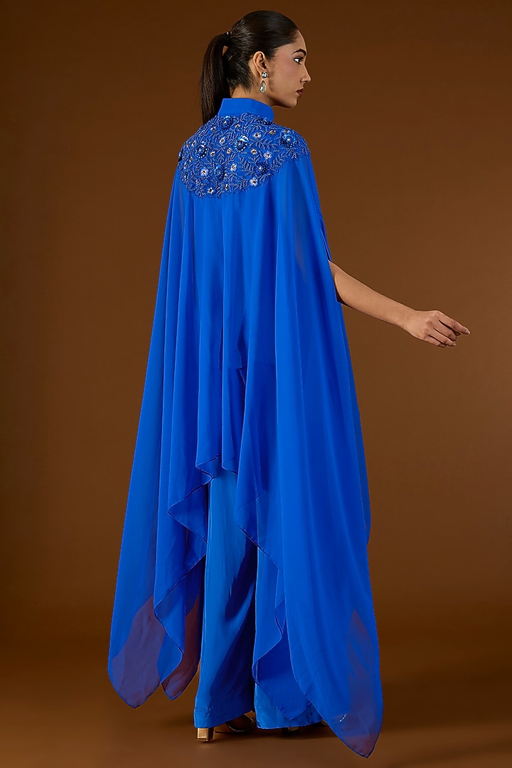 Electric Blue Georgette Sequins Embroidered Kaftan Set by Yoshita Couture at Pernia's Pop Up Shop