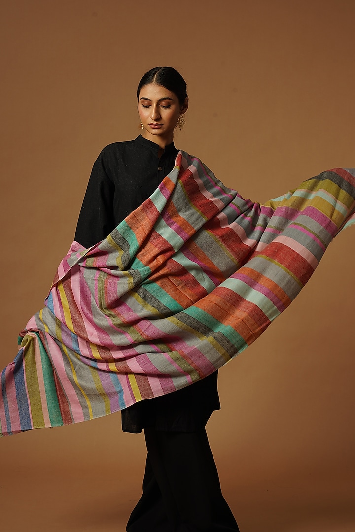 Multi-Colored Handwoven Cashmere Wool Shawl Design by YARNS