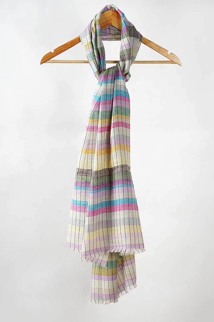 Multi-Colored Handwoven Checks Pashmina Stole by YARNS & BLOOM